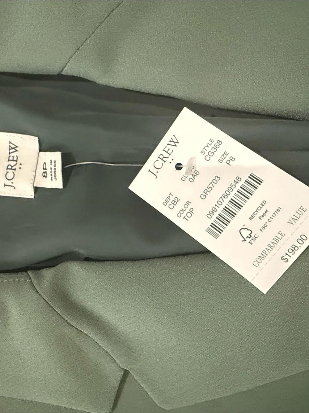J. Crew NWT Olive Green Womens Tailored Blazer - Classic Single-Breasted Jacket